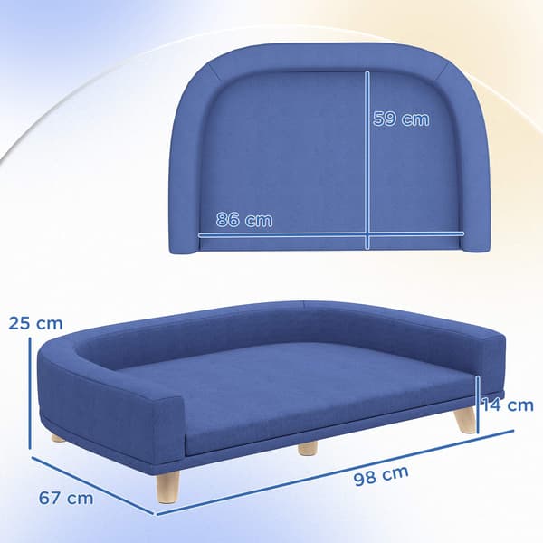 Hundesofa, eukalyptustræ, 98 x 67 x 25 cm, blå