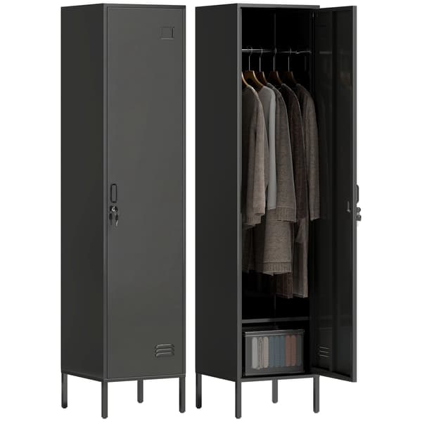 Stålskab med lås, ventilation, sort, 179H cm