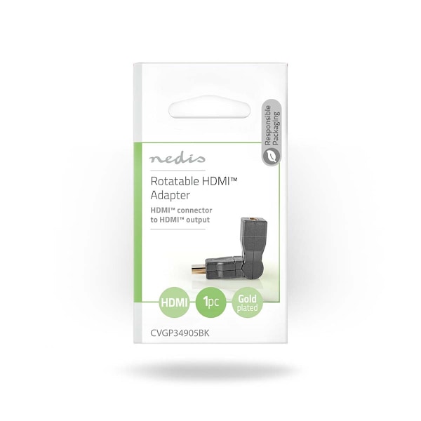 HDMI™ Adapter | HDMI™ Stik | HDMI™ Hun | Guldplateret | Swivel | ABS | Sort | 1 stk. | Konvolut