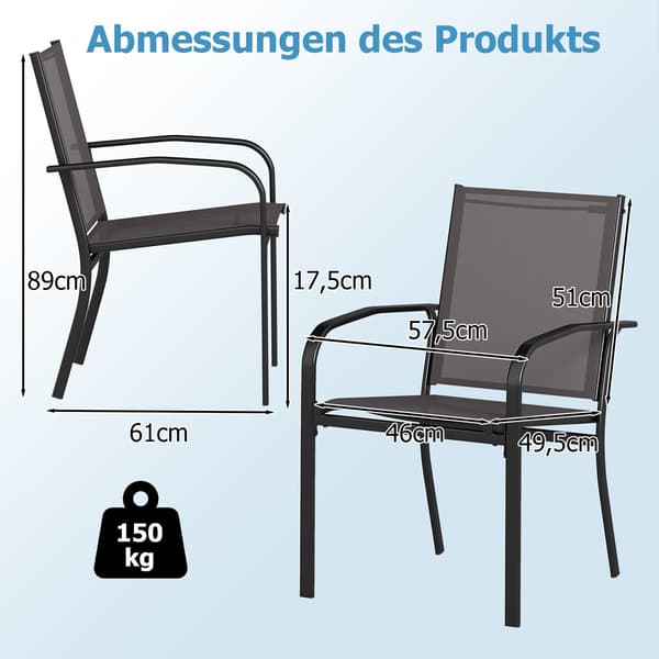 4 stapelbara utomhusmatstolar, ventilerande tyg, grå