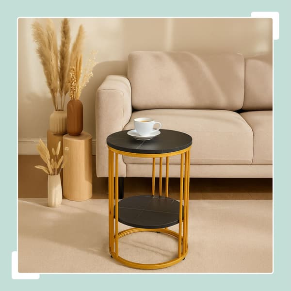Rundt sidebord i marmorlook med 2 niveauer