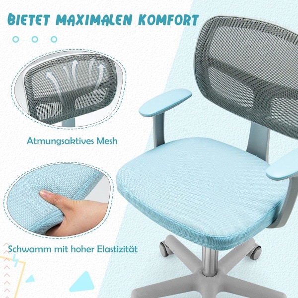 Børnecomputerstol med justerbar højde og selvlåsende hjul 54 x 54 x 80 - 91,5 cm Blå + Grå