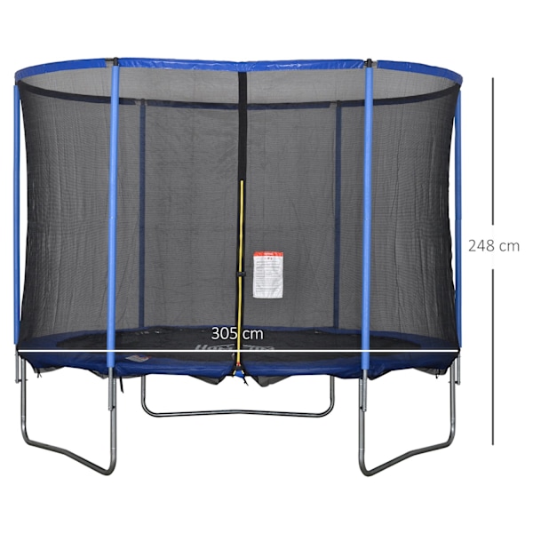 Trampoliini turvaverkolla, puutarhatrampoliini sisä- ja ulkokäyttöön, fitness trampoliini, sininen + musta, jopa 113,6 kg, Ø305 x 248H cm