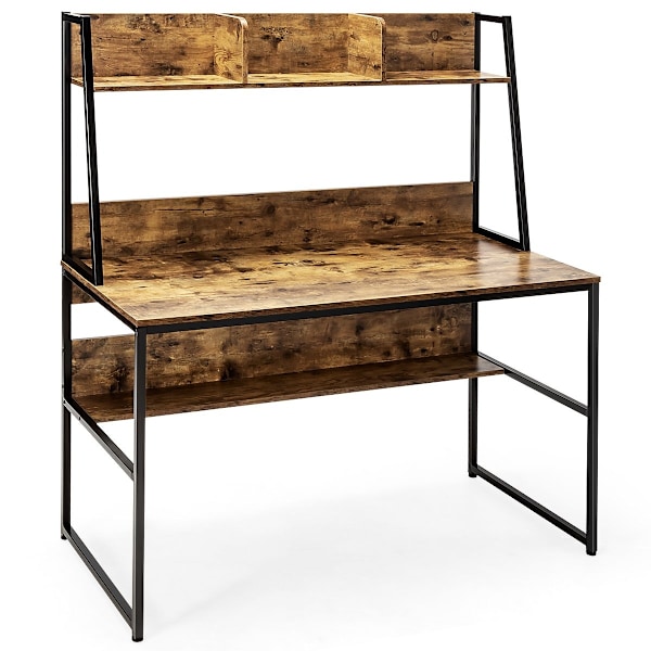 Computer skrivebord med hylde & bogreol & justerbare fodpuder Skrivebord Arbejdsbord kaffe