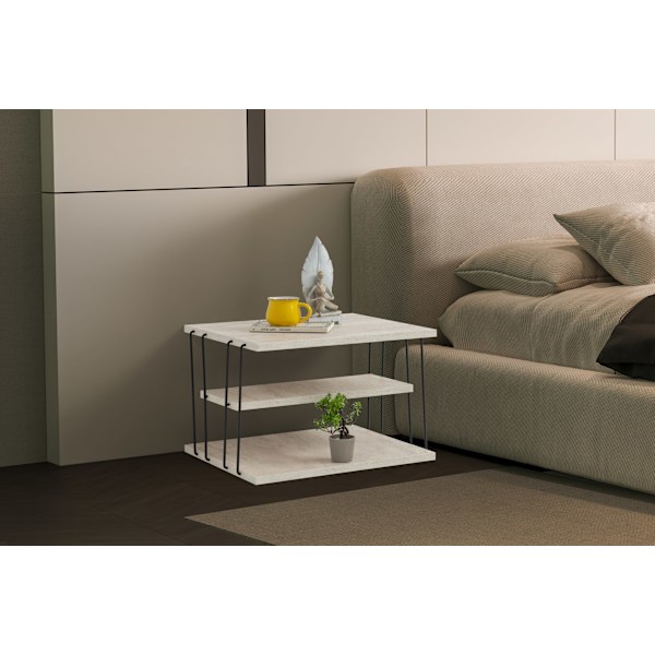 Sidebord Lifon - Sort, Travertin
