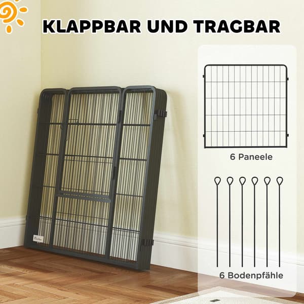 Hopfällbar lekhage i stål för husdjur, 6 paneler, grå