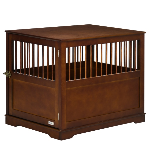 Hundbur Med Bordsskiva Snygg Hundkennel För Medelstora Hundar Inomhus, Låsbar Dörr, Brun, 80,5X59,5X67,5Cm