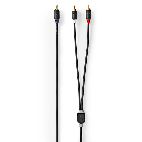 Subwoofer kabel | RCA Hanstik | 2x RCA Hanstik | Guldplateret | 3.00 m | Runde | 4.0 mm | Antracit | Box