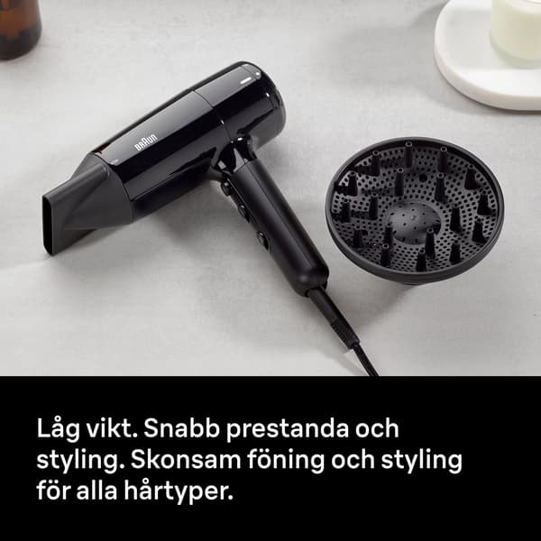 Hårtørrer 2100W, 3 varmeindstillinger, 2 hastigheder, diffuserdyse