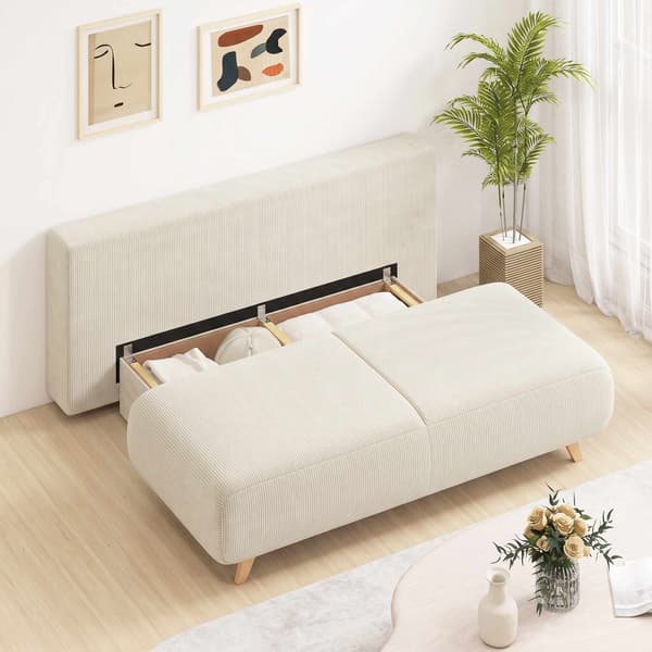 Konvertibel bäddsoffa med justerbart ryggstöd, manchester, beige