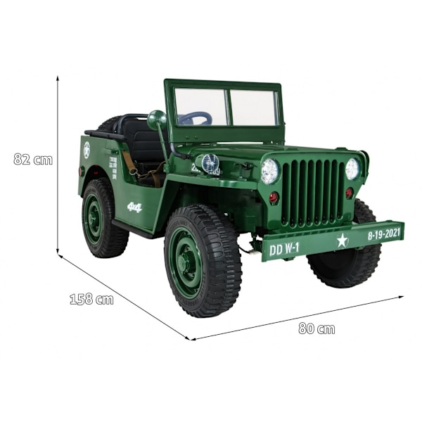 Retro 4x4 militärfordon med fjärrkontroll, LED, MP3, 3 säten