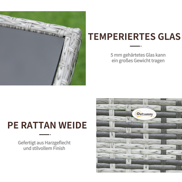 Havebord Glasbord Polyrattan Sikkerhedsglas Grå Sort 150X85X74Cm