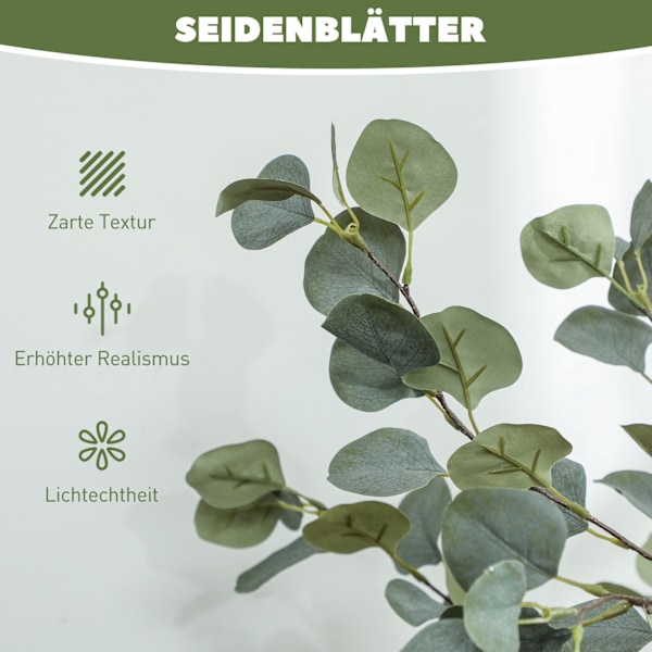 Keinotekoinen eukalyptuspuu Suuri 150 cm Keinotekoinen kasvi Keinotekoiset kasvit Eukalyptus ruukussa, tekopuu kuin todellinen tekonurmella, sementti