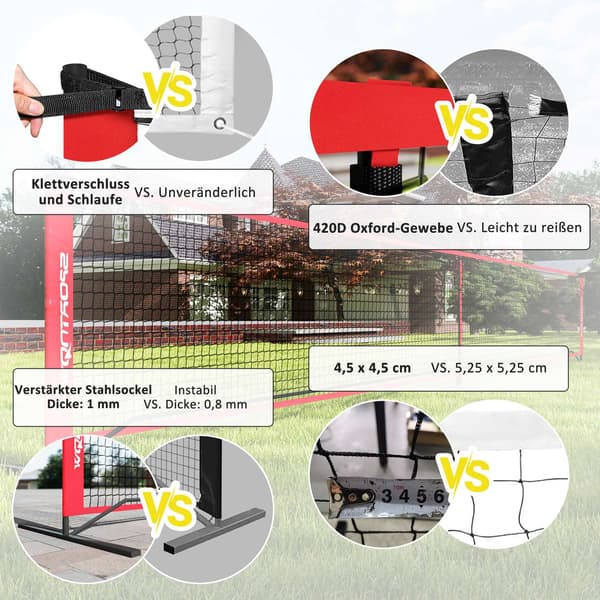 Pickleball-net bærbart sæt 6,7 m Pickleball-system med net, banemarkeringssæt, boldopsamler, fire bolde og bæretaske til udendørs, indkørsel