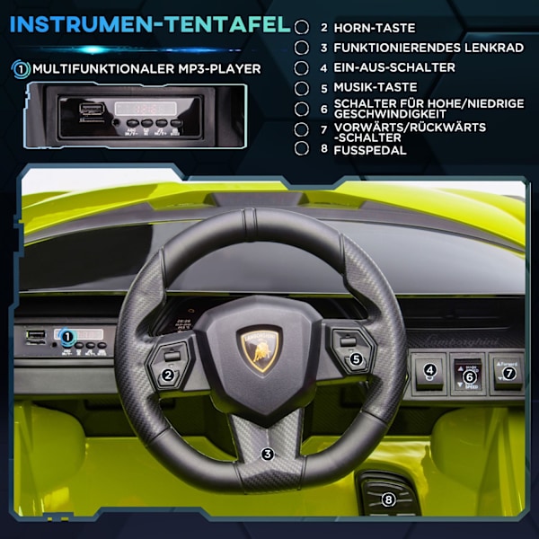 Børnekøretøj, 2 køretilstande, Lamborghini SIAN SUV Billegetøj Elbil med fjernbetjening, Musik (MP3/USB), 37-60 måneder, Grøn