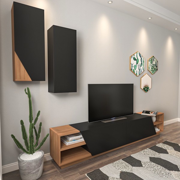 TV-enhet Zebra - Svart, Teak