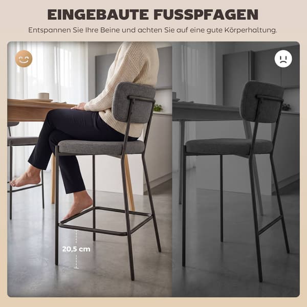 Grå barstolar, set om 2, böjd rygg, metallram