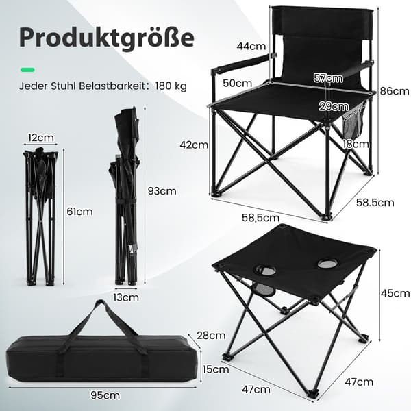Overdimensionerede campingstole med bord & 2 drinksholdere & opbevaringspose foldestole