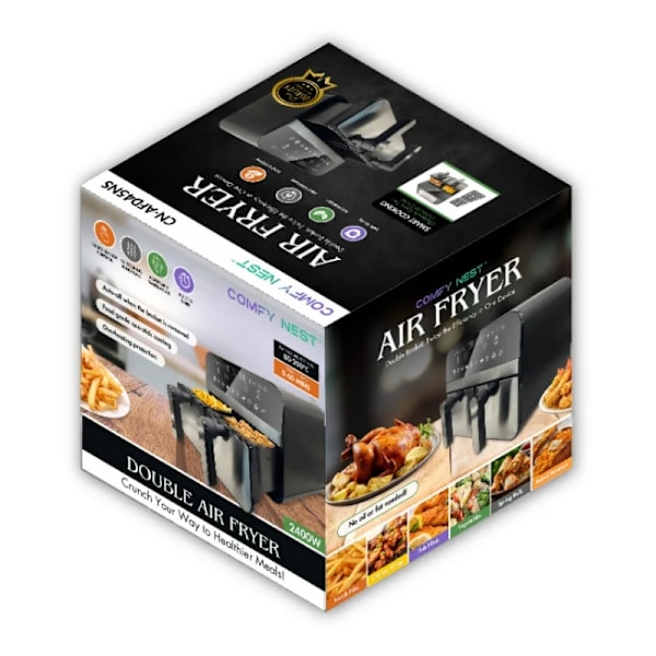 Comfy Nest CN-AFD45NS: 2400W dubbelkorg Digital S/S Airfryer - 9L