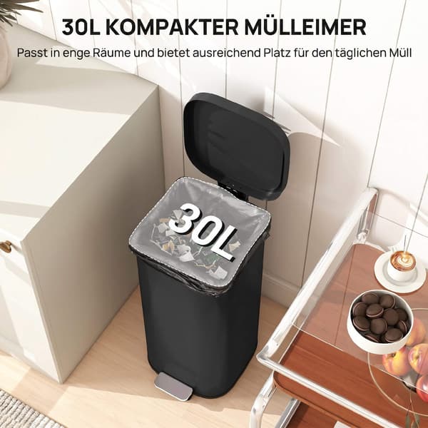30L kökssoptunna med mjukstängande lock, svart