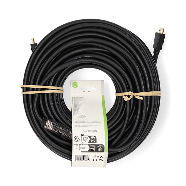 High Speed ​​HDMI ™ kabel med Ethernet | HDMI™ Stik | HDMI™ Stik | 4K@30Hz | ARC | 10.2 Gbps | 30.0 m | Runde | PVC | Sort | Label