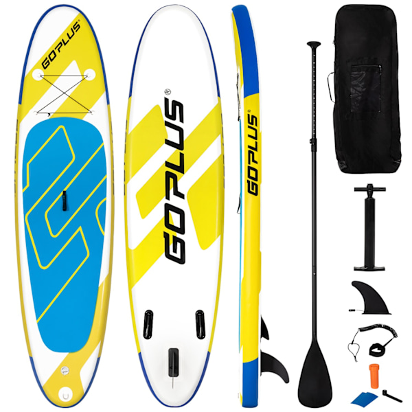 SUP Board Oppustelig Stand Up Paddle Board med bredt område 305 x 76 x 15 cm Blå + Gul + Hvid