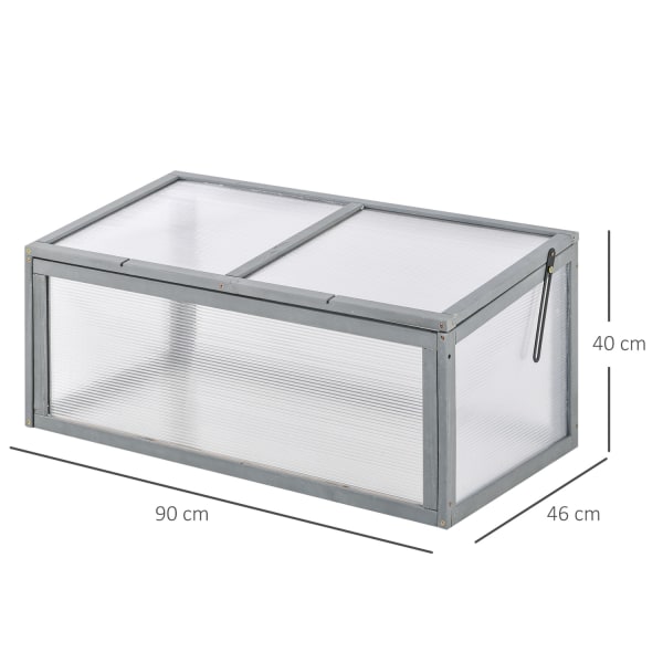 Cold Frame Växthus Med Lock, Väderbeständig, Tillverkad Av Trä Och Polykarbonat, Grå, 90X46X40Cm