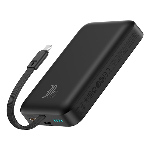 Mini Powerbank MagSafe 10000mAh 30W med USB-C kabel 0,3m sort