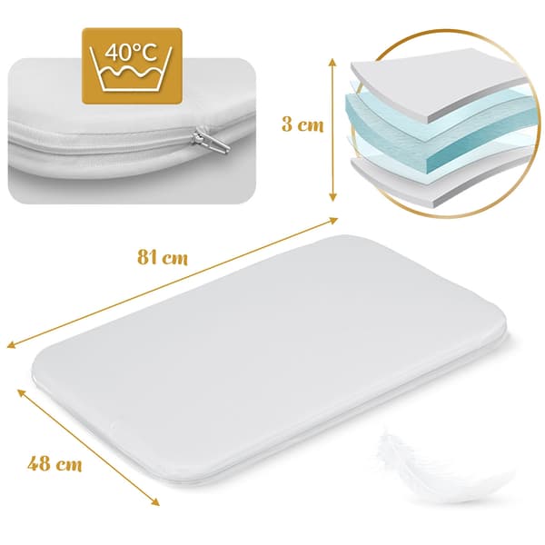 Sammenfoldelig rejse-babyseng med co-sleeper-funktion
