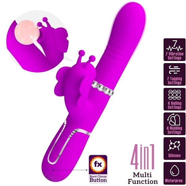Pretty Love - Multifunktion Rabbit Vibrator 4 I 1 Butterfly Fuchsia