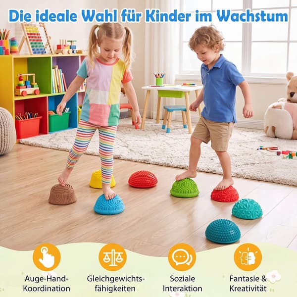 Färgglada PVC-balansstenar för barn – set med 8