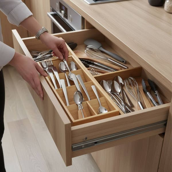 Bambusbestikbakke, 5 rum, pladsbesparende design