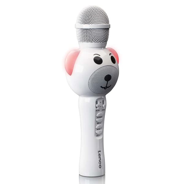 Bluetooth Karaoke Mikrofon med SD-kortplats, LED-lampor, Vit