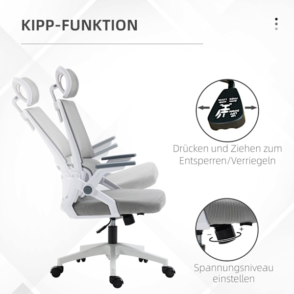 Kontorstol Ergonomisk Skrivebordsstol Justerbar Nakkestøtte Armlæn Højdejusterbar Drejestol Vippefunktion Lændestøttenet