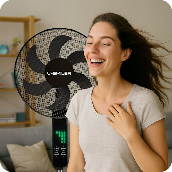 Gulvventilator med display, 3 hastigheder, oscillation og fjernbetjening