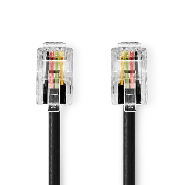 Telecom Kabel | RJ10 Hanstik | RJ10 Hanstik | 5.00 m | Kabeludformning: Rullet | Kabeltype: RJ10 | Sort