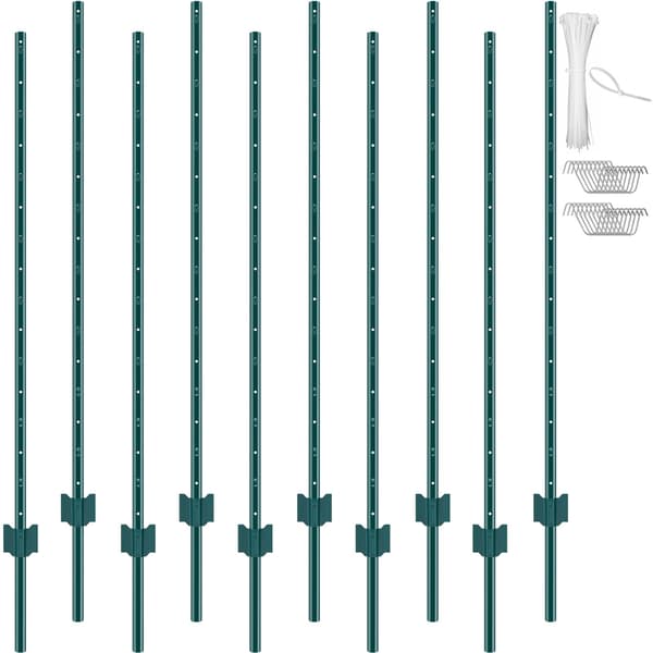U-kanals stålstaketstolpar, 1,5 m, 10-pack, gröna