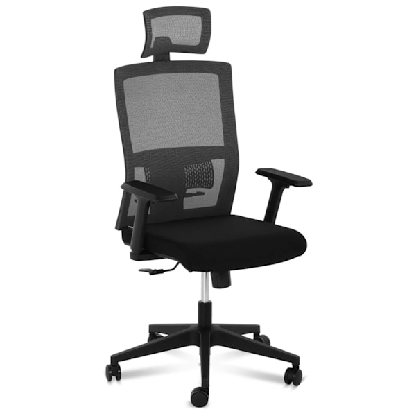 Ergonomisk kontorsstol i mesh med svankstöd och nackstöd, max. 150 kg