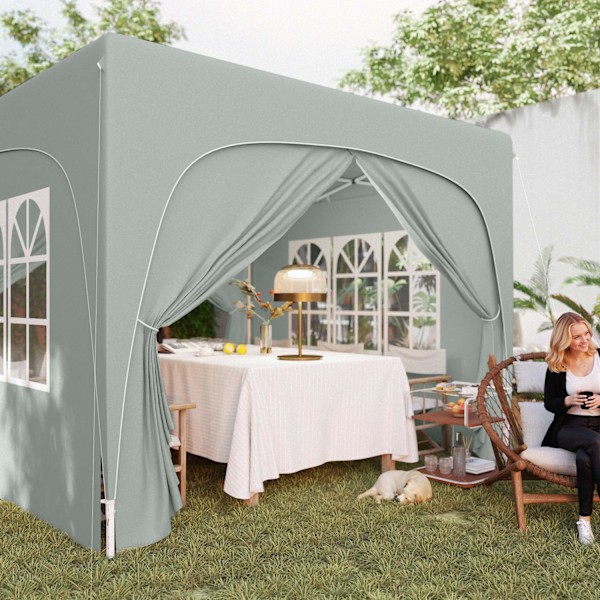 Lusthus 3x3m, vattenavvisande, stabilt, vintertätt pop-up hopfällbart lusthus, UV-skydd 50+, hopfällbart partytält, trädgårdstält med 4 sidopaneler, p