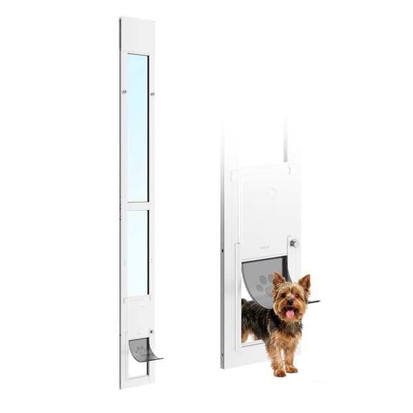 Hundelem til skydedør af glas, justerbar højde, små hunde