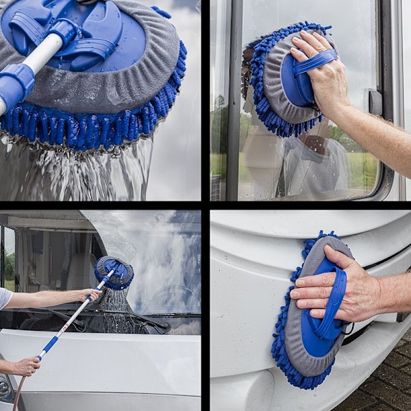 Vaskebørste chenille mikrofiber teleskopskaft 1,65 m blå