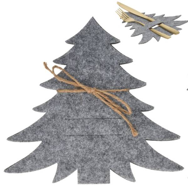 Julbestickhållare i filt - 4 julgranformade hållare
