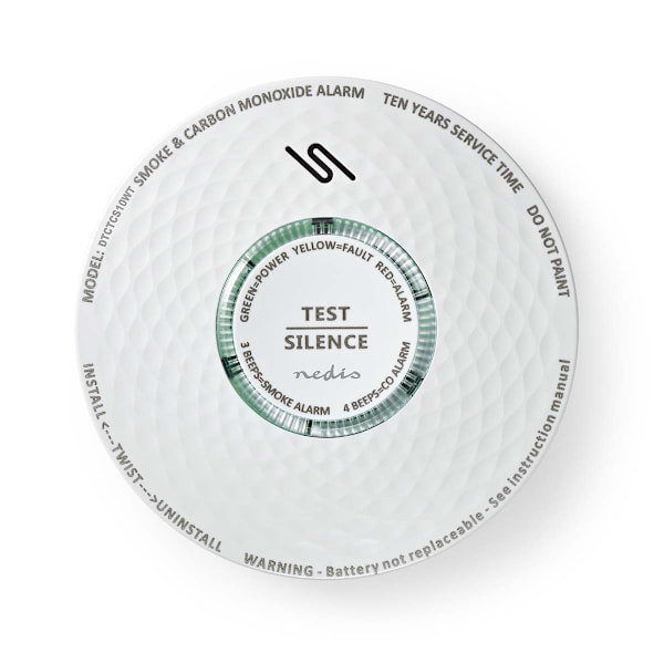 Rök & kolmonoxid Alarm | Batteridriven | Batterilängd upp till: 10 år | EN 14604 | Med testknapp | 85 dB | ABS | Vit