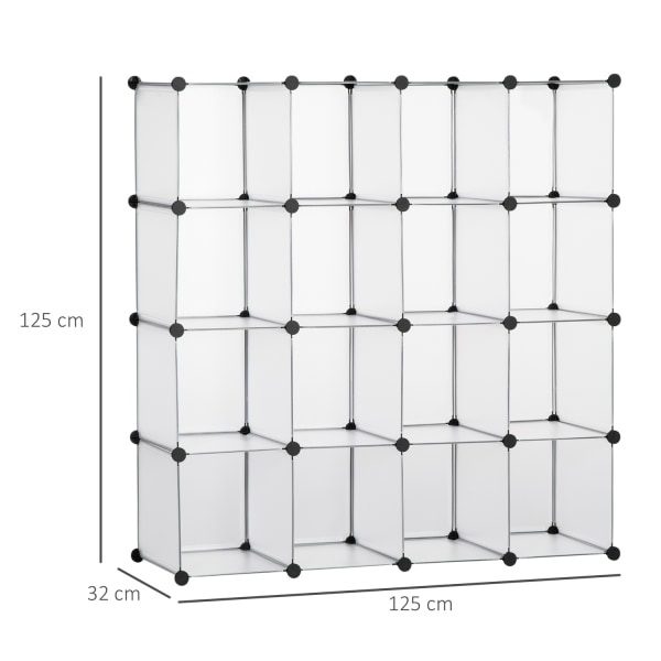 Diy Cube Reolsystem Med 16 Kuber, Opbevaringsboks, Plastikskab, Hvid, 125X32X125Cm