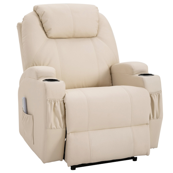 Elektrisk Avkopplingsstol Tv-Stol Massagestol Massagefunktion Ligglägesfunktion Fuktläder Trä Metallskum Beige 82 X 97 X 110 Cm