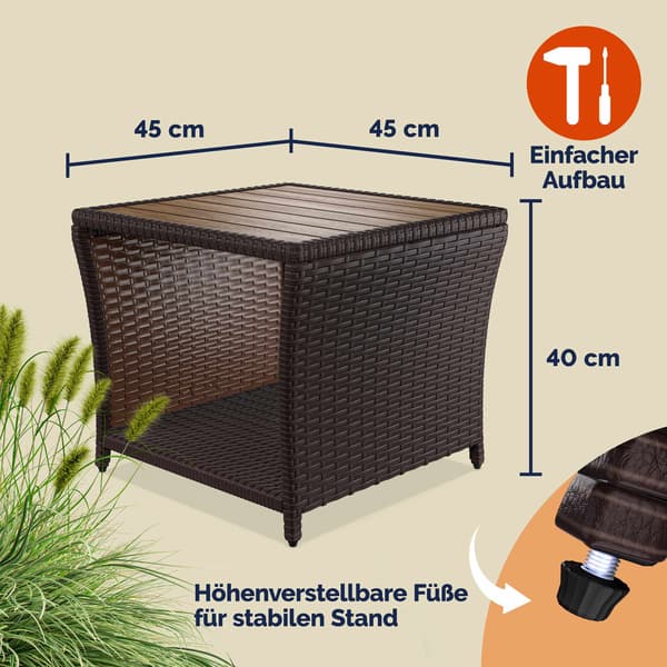 Polyrattan sidebord brunt 45x45x40cm