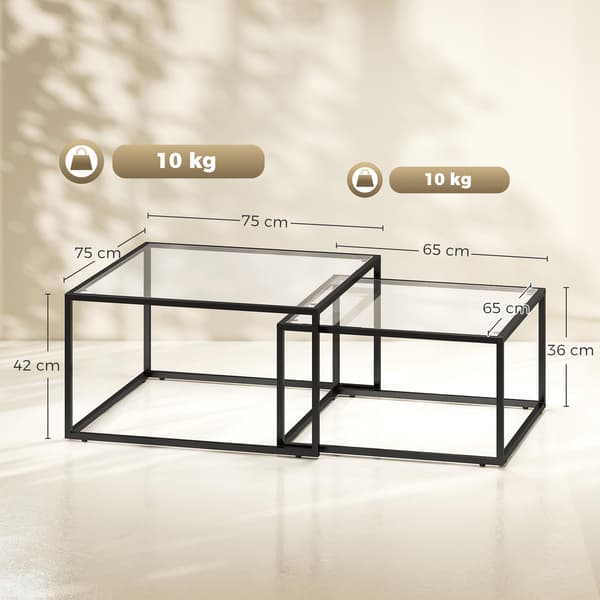 Soffbordsset om 2, hopfällbart, härdat glas, svart