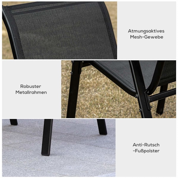 2 puutarhatuolin sarja Pinottavat tuolit käsinojalla Ruokailupöydän tuolit Puutarha metalliverkkokangas Musta 70 x 54 x 90 cm |