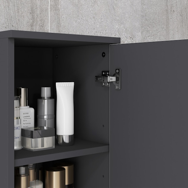 Smalt badeværelsesskab, højt toiletskab med justerbar hylde og 2 åbne rum, badeværelsesskab til små rum badeværelse, stue 30 x 30 x 183 cm grå |