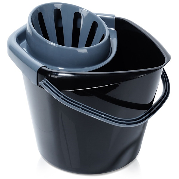 Moppespand med vride, plast, sort, 14 l